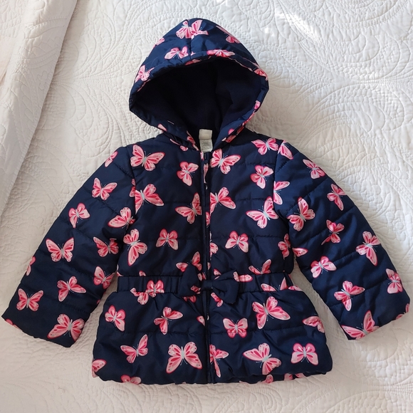 LITTLE ME BUTTERFLIES GIRLS PUFFER HOODIE JACKET - Picture 1 of 12